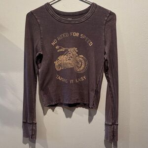 Aerie No Need For Speed Taking It Easy Gray Long Sleeve 100% Cotton Tee Shirt